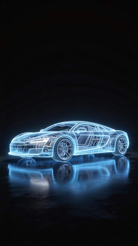 蓝色线框跑车三维模型发光展示图图片