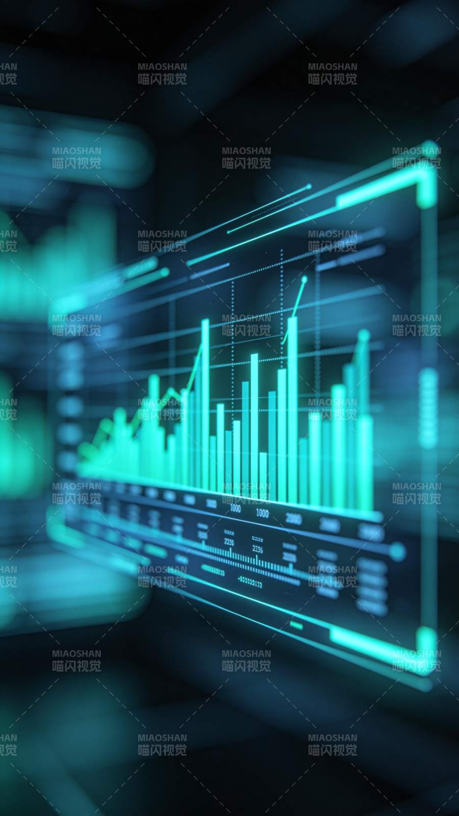 青绿色科技感数据图表悬浮显示界面图片
