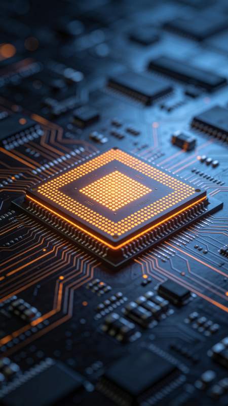 发光芯片置于电路板上的特写细节图片