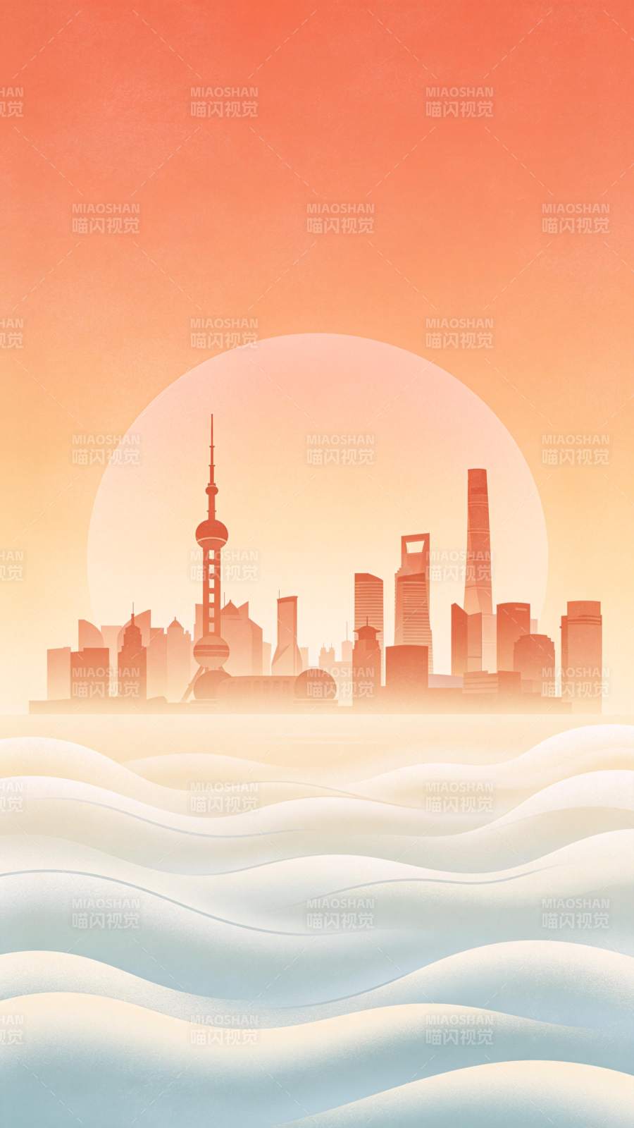 上海日出剪影图片