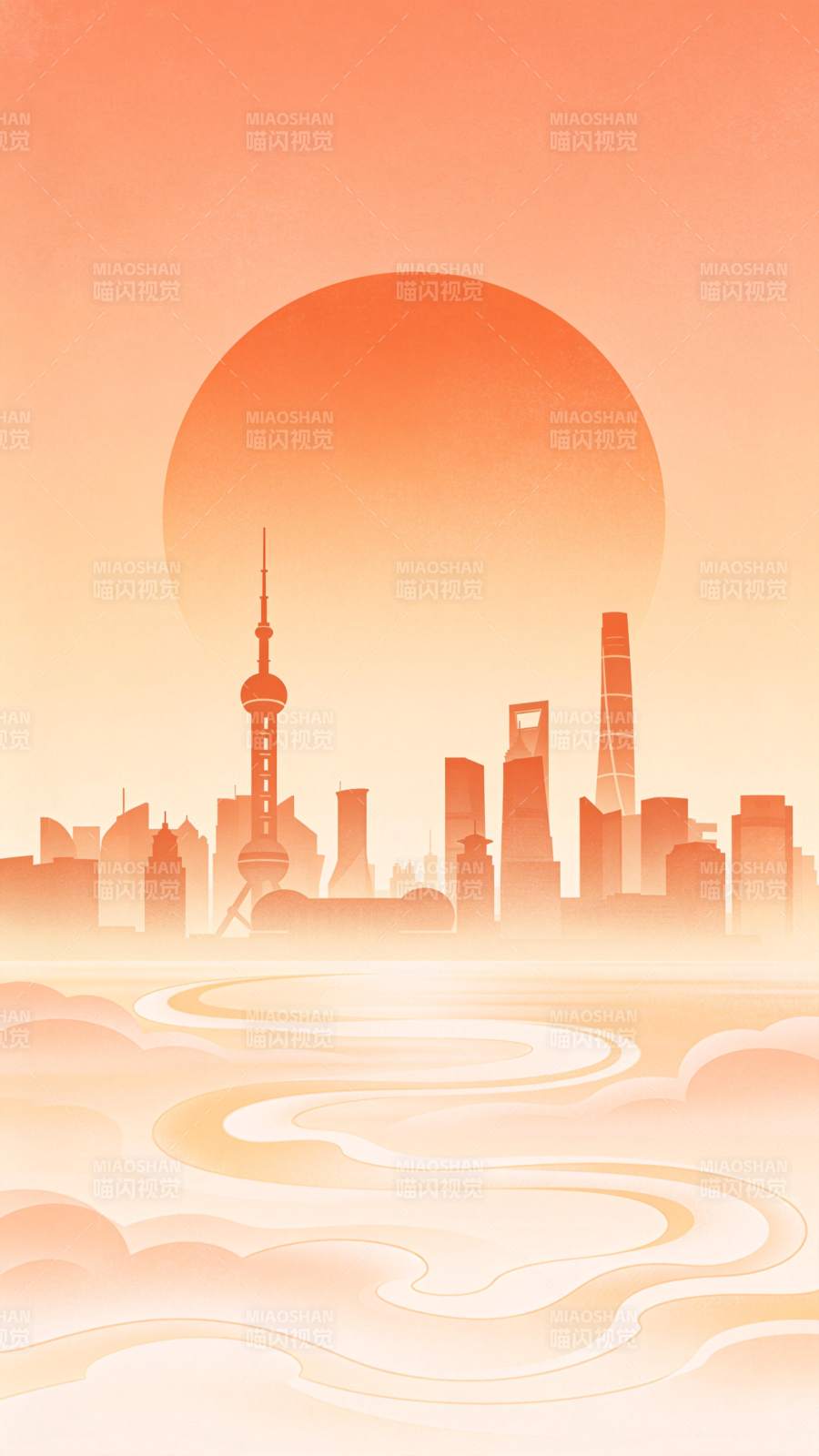 晨曦中的城市剪影图片