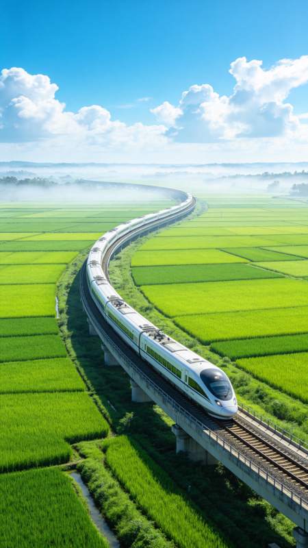 高铁穿行绿野间图片