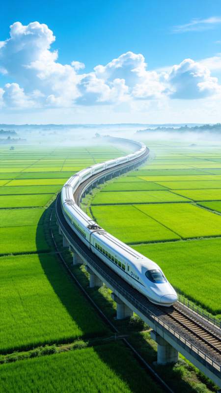 高铁穿行绿野间图片