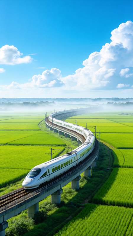 高铁穿行绿野间图片