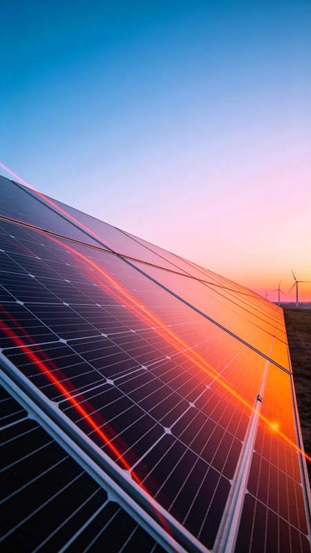 夕阳下的太阳能板图片