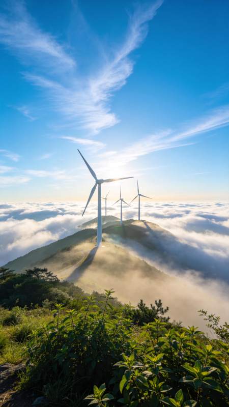 云海之上风车转动图片