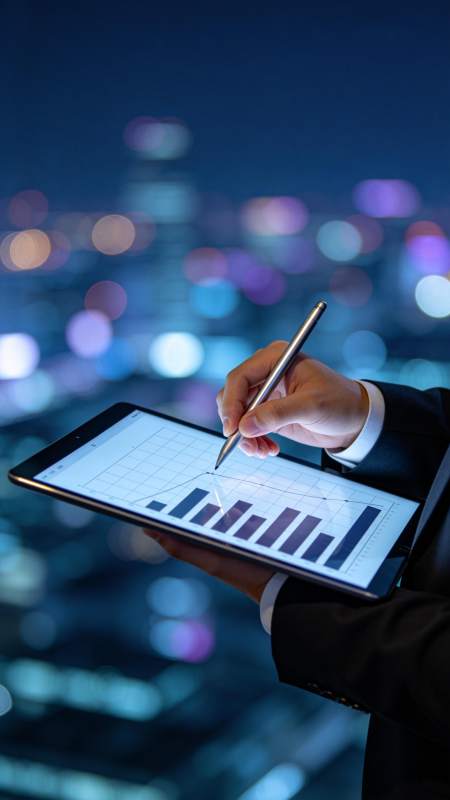 夜景中的数据分析图片