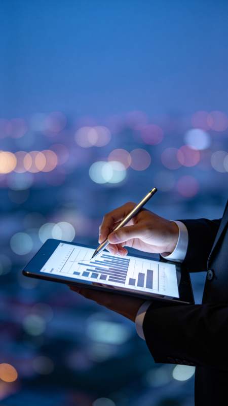 夜景中的数据分析图片