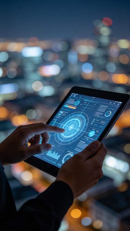 夜景中的智能平板图片