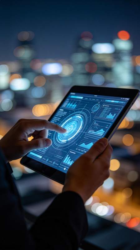 夜景中的智能平板图片