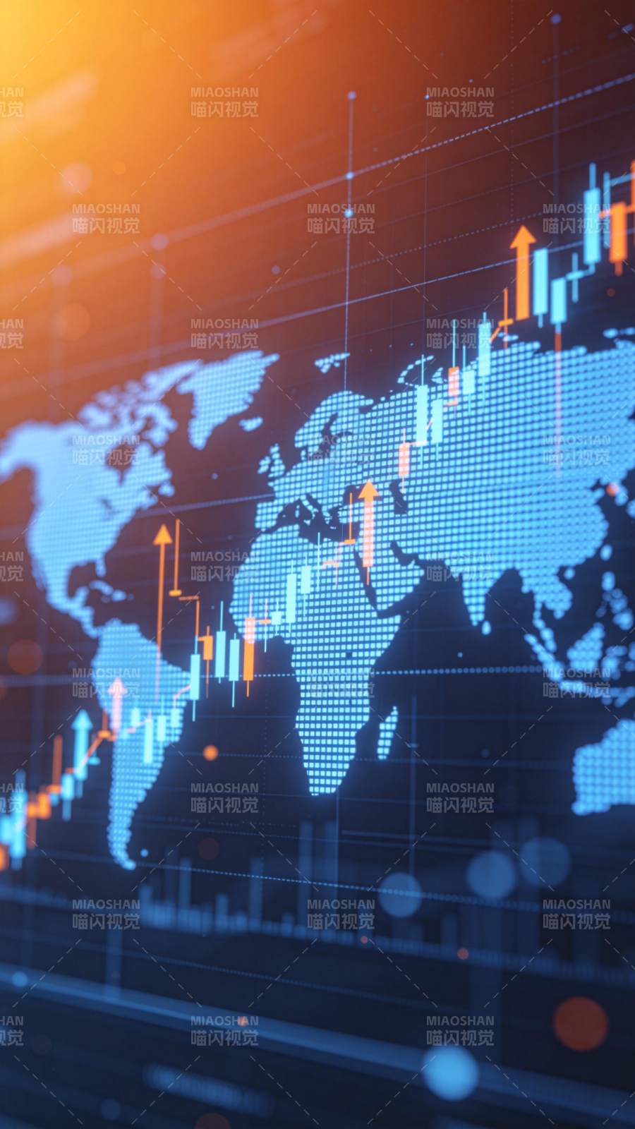 世界地图背景下的金融数据图表显示图片
