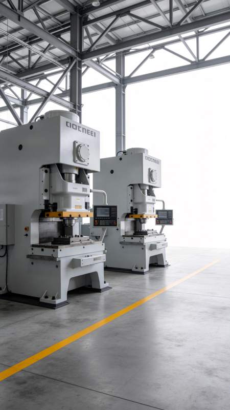 工厂车间内两台大型冲压机床并排摆放图片