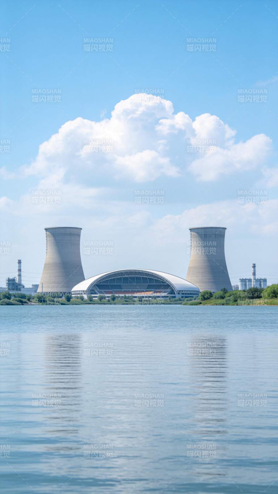 核电站湖畔风光图片