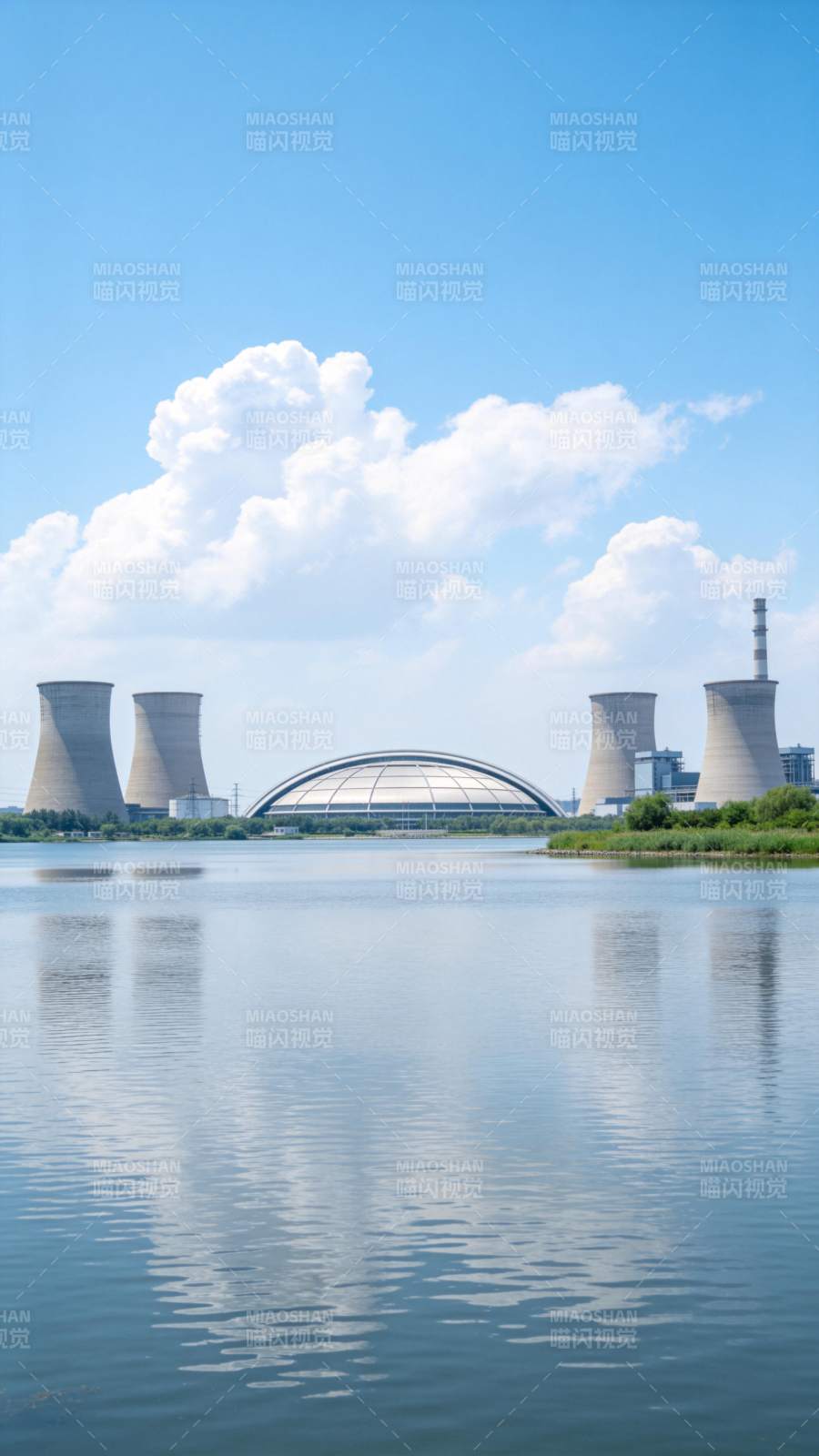 湖畔核电站风光图片
