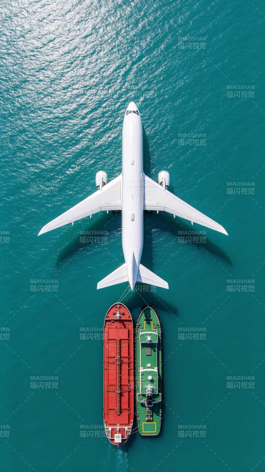 飞机与船只海上共舞图片