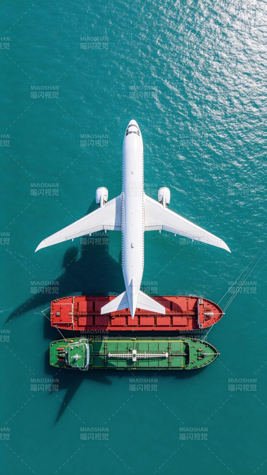 空中俯瞰飞机与船只图片