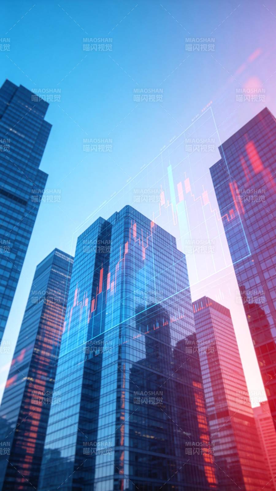 城市高楼群叠加股票K线图数据可视化图片