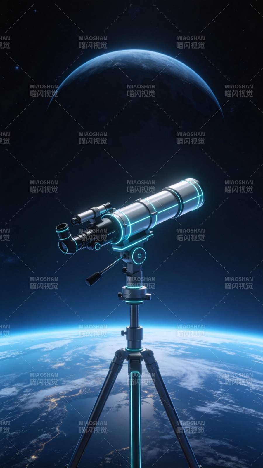 太空中的发光望远镜观测地球与月球图片