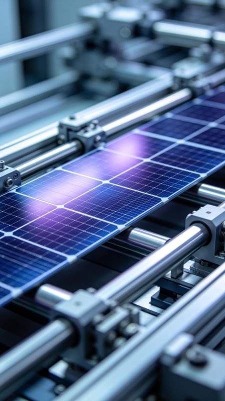 太阳能电池板在自动化产线上传输加工图片