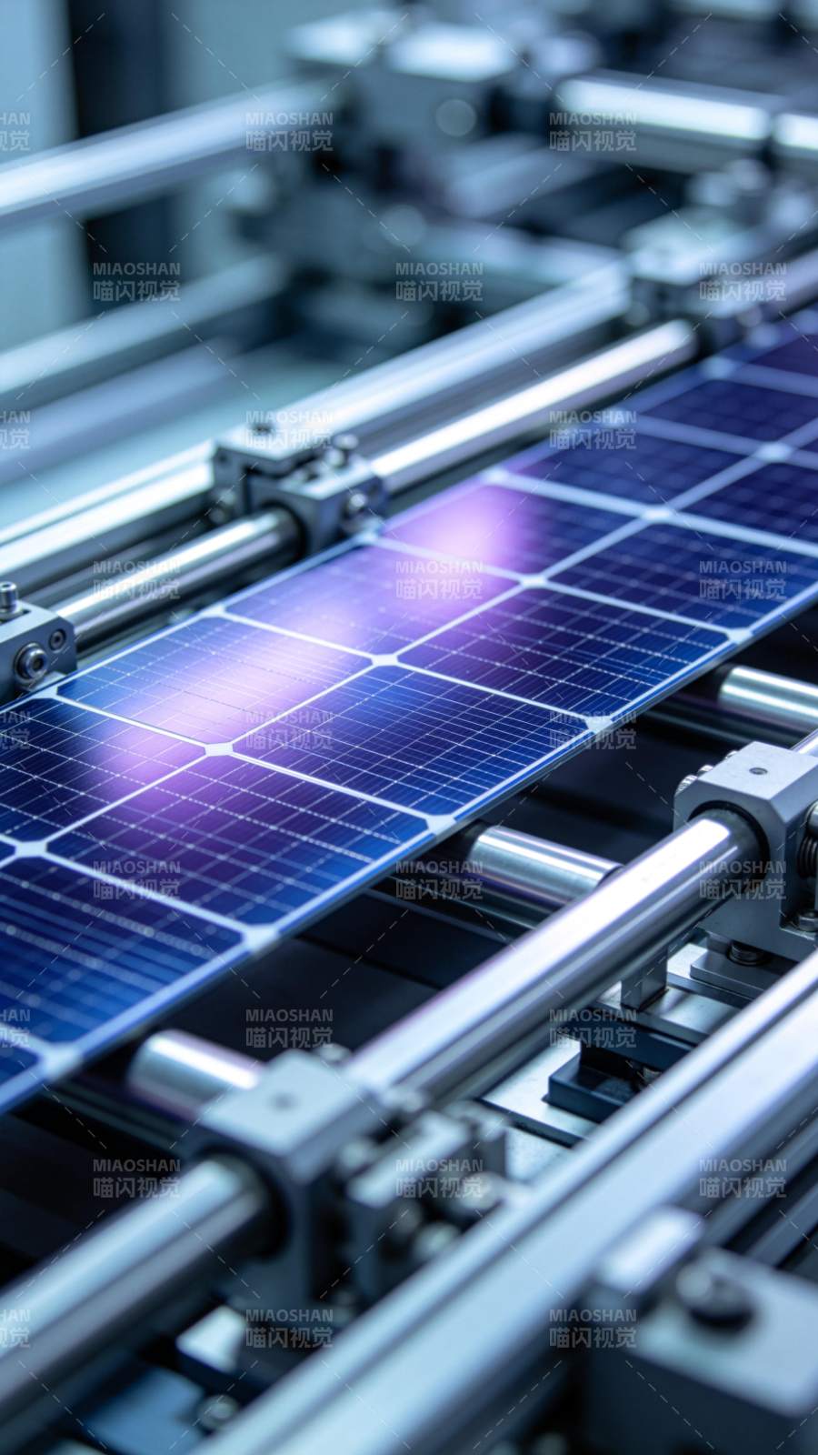 太阳能电池板在自动化产线上传输加工图片