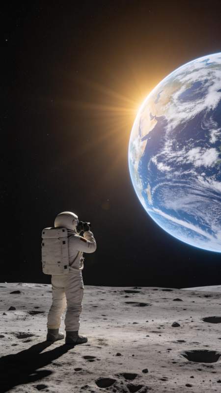 宇航员月球拍地球图片