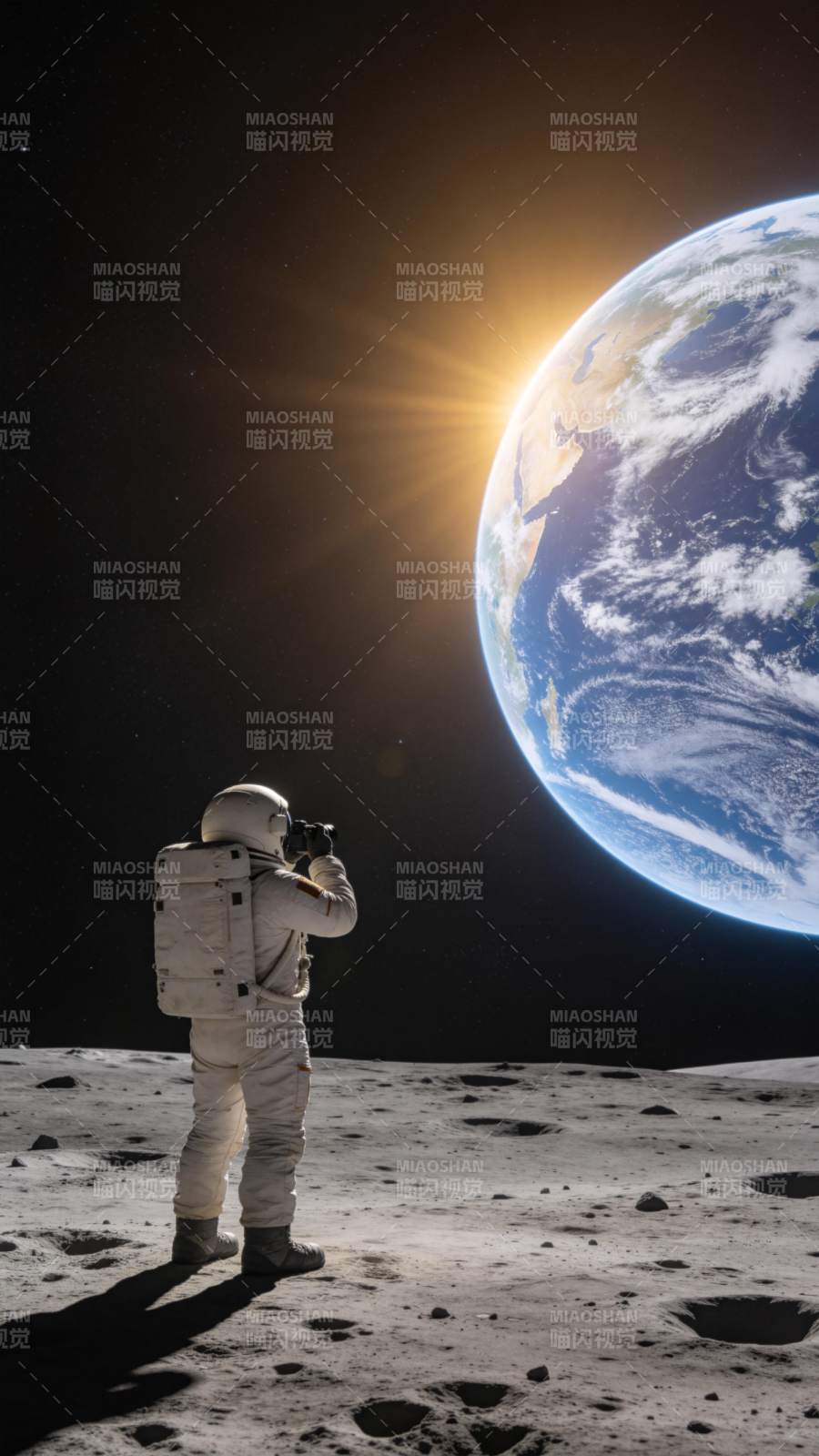 宇航员月球拍地球图片