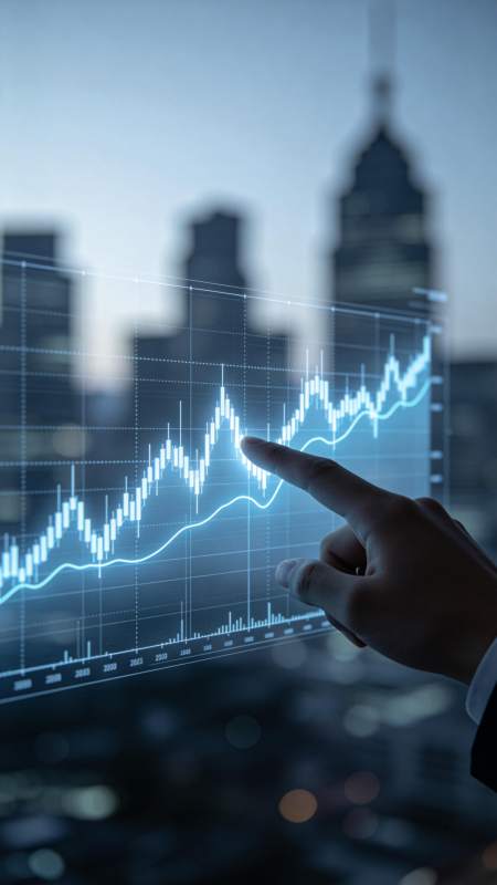 手指触控金融数据图表显示屏幕图片