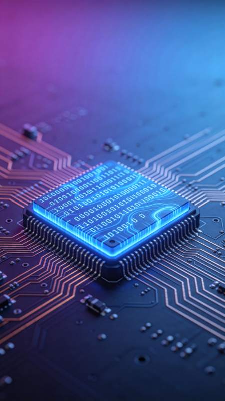 发光芯片置于电路板上的科技特写图片