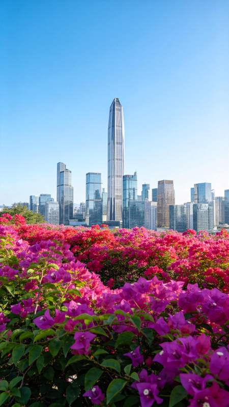 花海映高楼图片