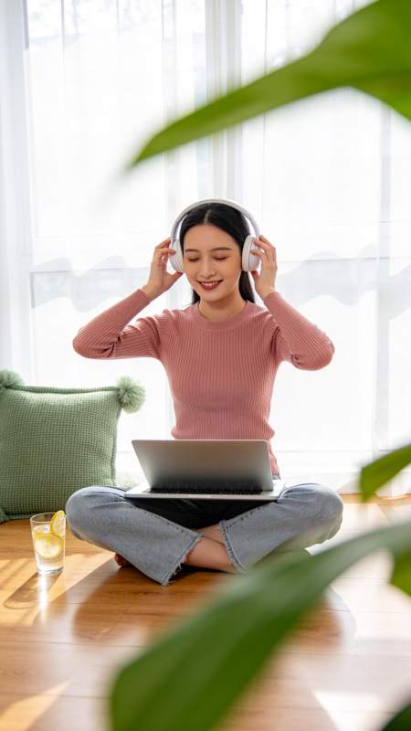 居家办公听音乐图片