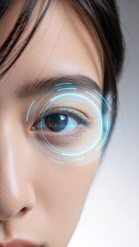 人眼叠加蓝色科技感全息扫描界面图片