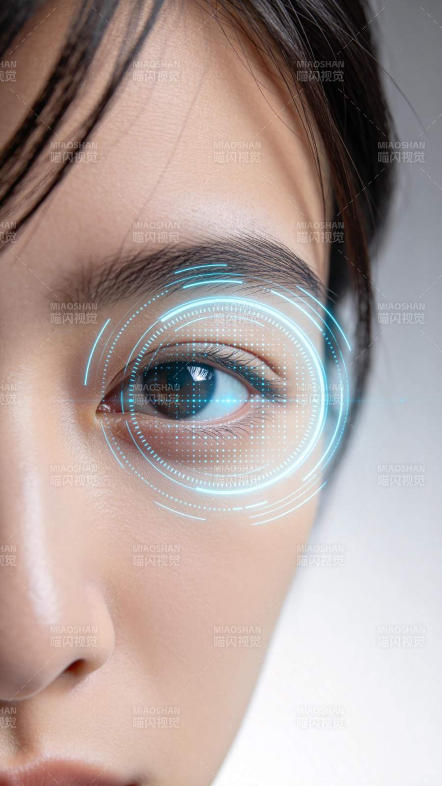 人眼叠加蓝色科技感全息扫描界面图片