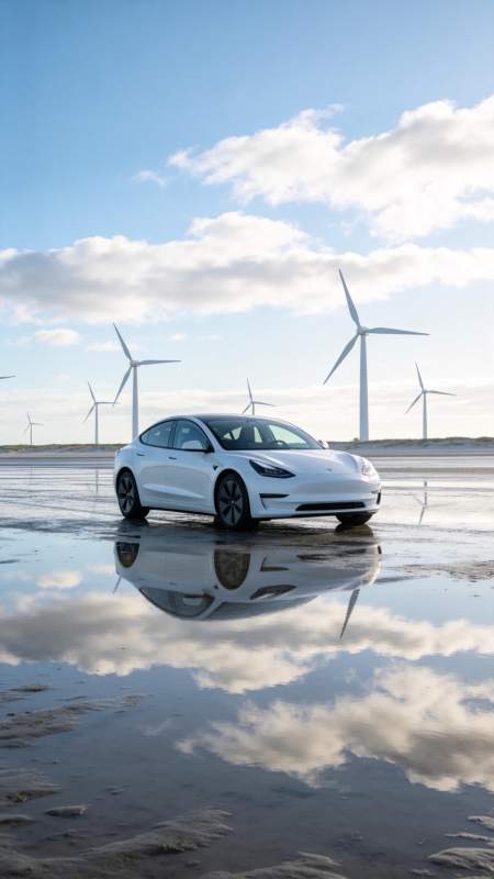 特斯拉与风车倒影图片