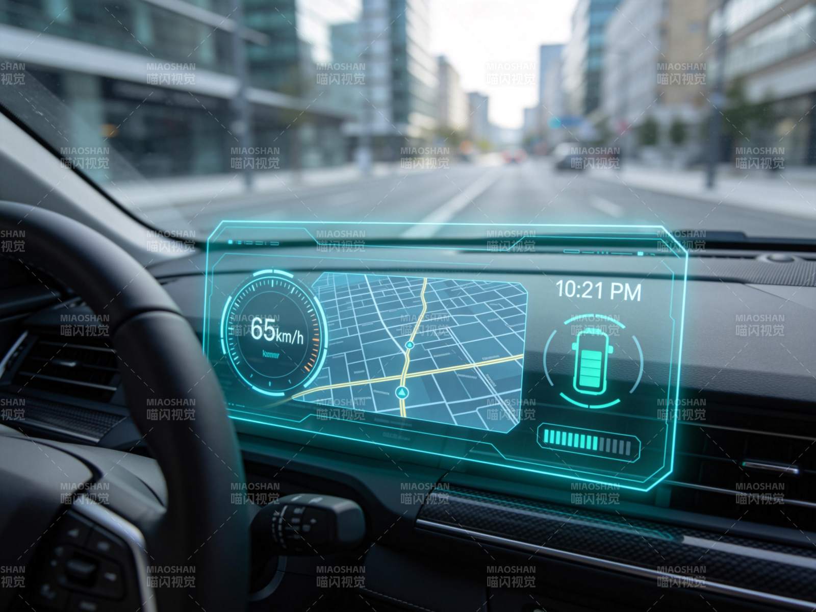 车载透明全息抬头显示器显示导航与车速信息图片