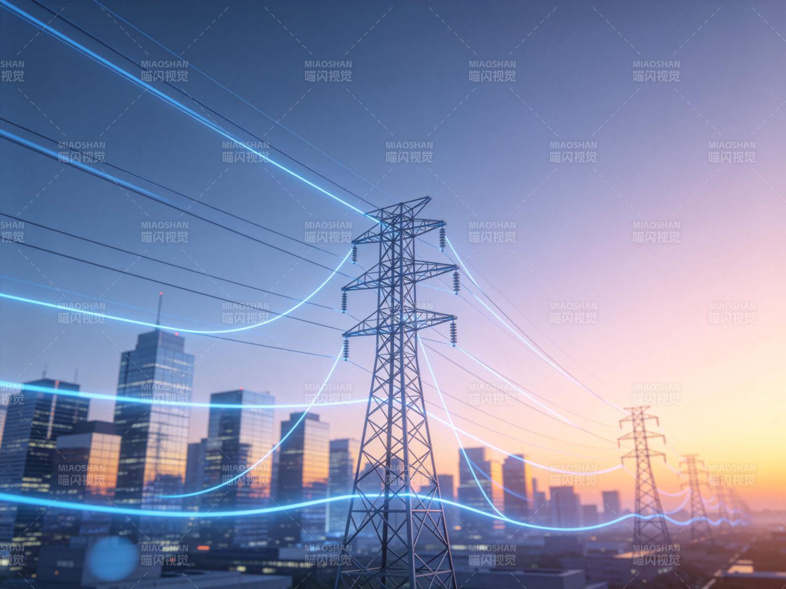 城市电网夜景图片