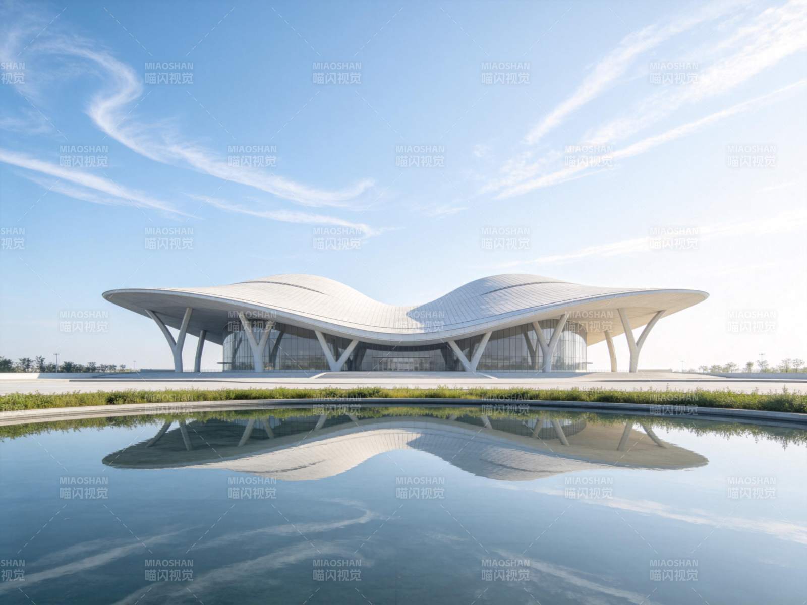 未来建筑倒影图片