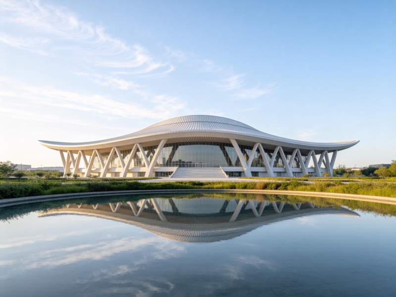 现代建筑倒影湖中图片