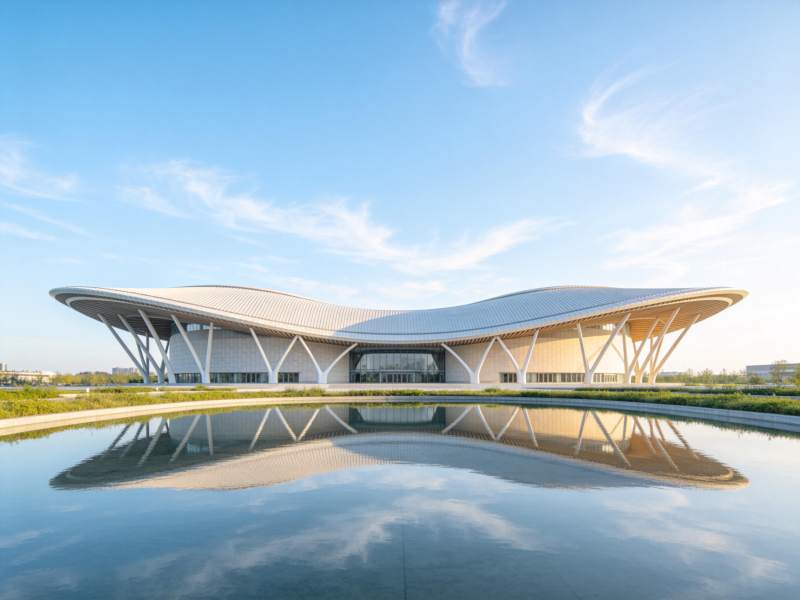 现代建筑倒影湖中图片