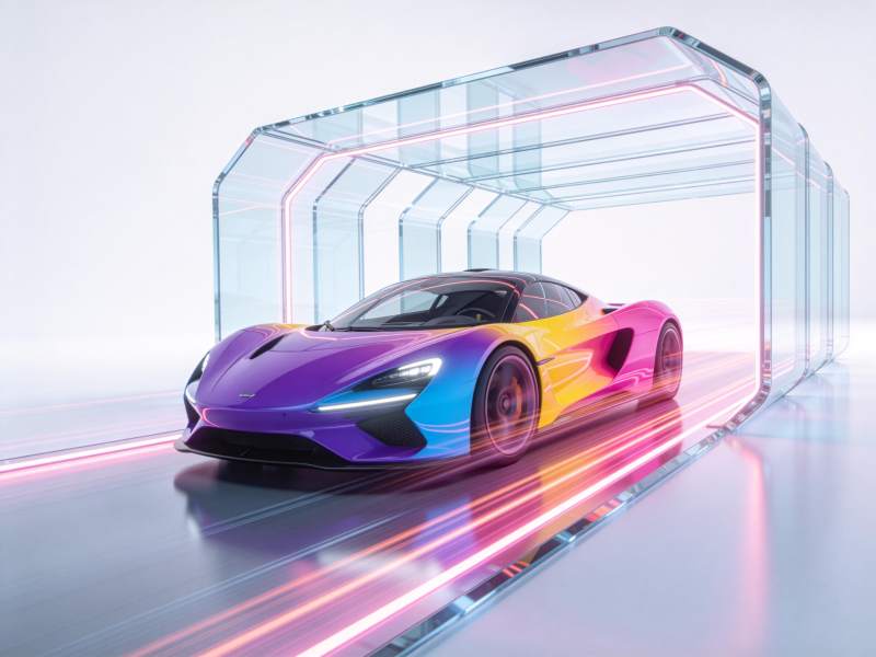 炫彩跑车疾驰隧道图片