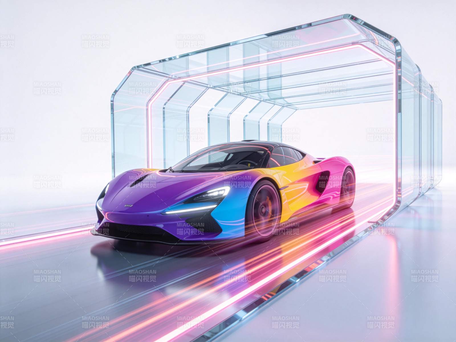 炫彩跑车疾驰隧道图片