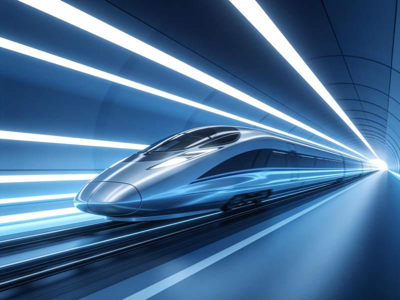 高速列车疾驰隧道图片