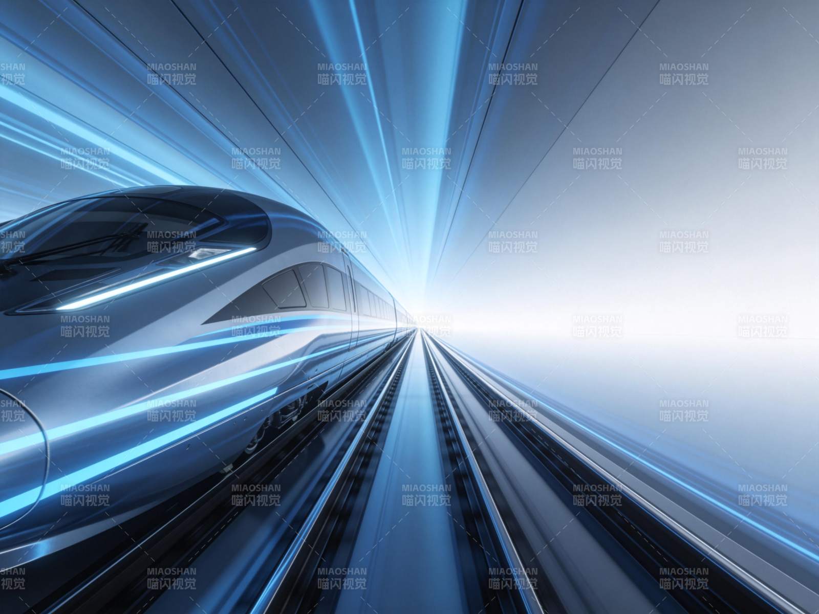 高速列车在隧道中疾驰穿行的动态场景图片
