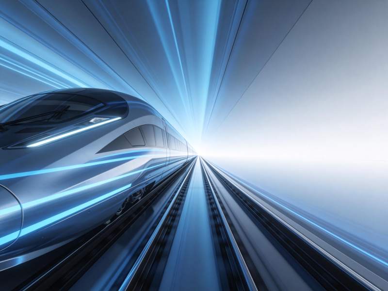 高速列车在隧道中疾驰穿行的动态场景图片