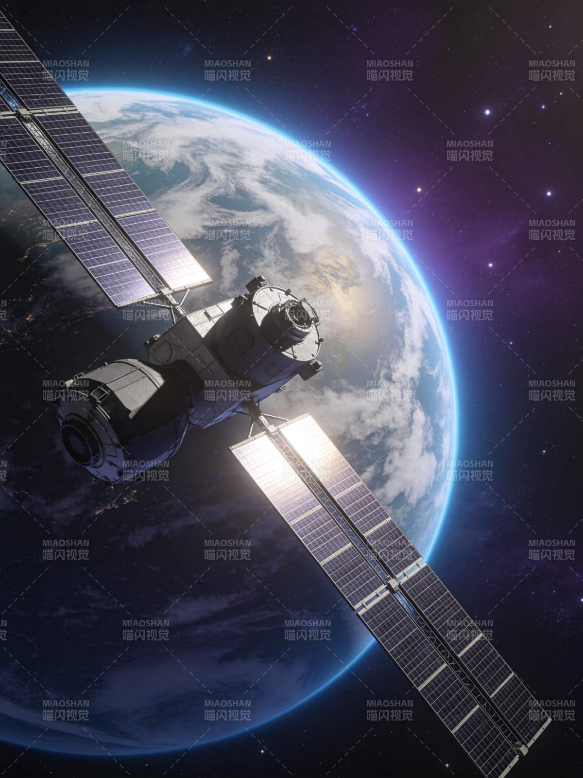 太空站绕地球飞行图片