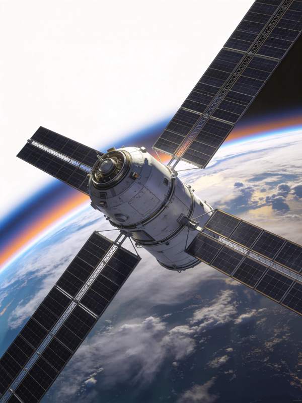 空间站悬浮地球轨道太阳能板展开图片