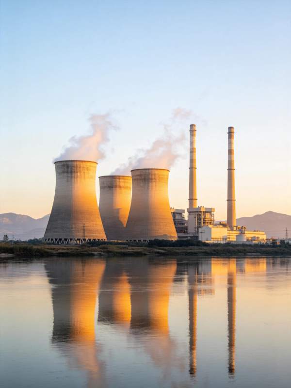 电厂晨曦倒影图片