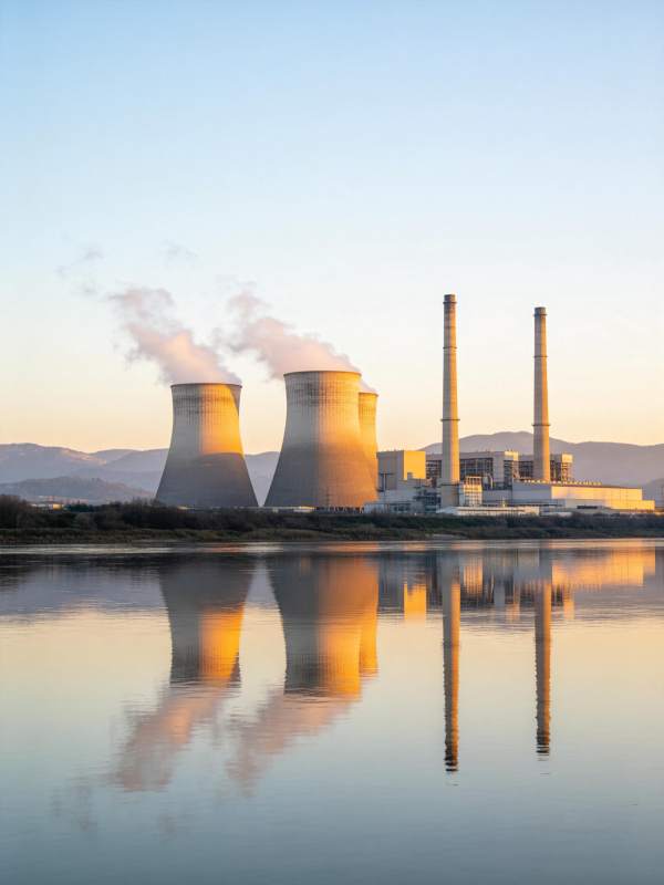 电厂晨曦倒影图片