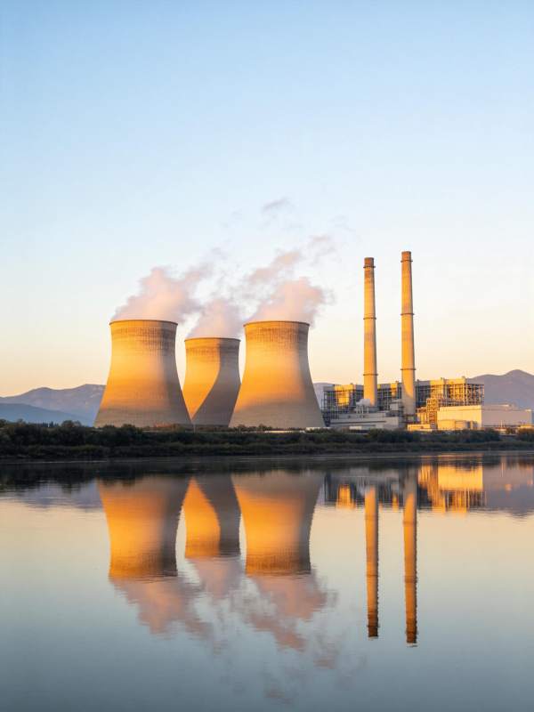 电厂晨曦倒影图片