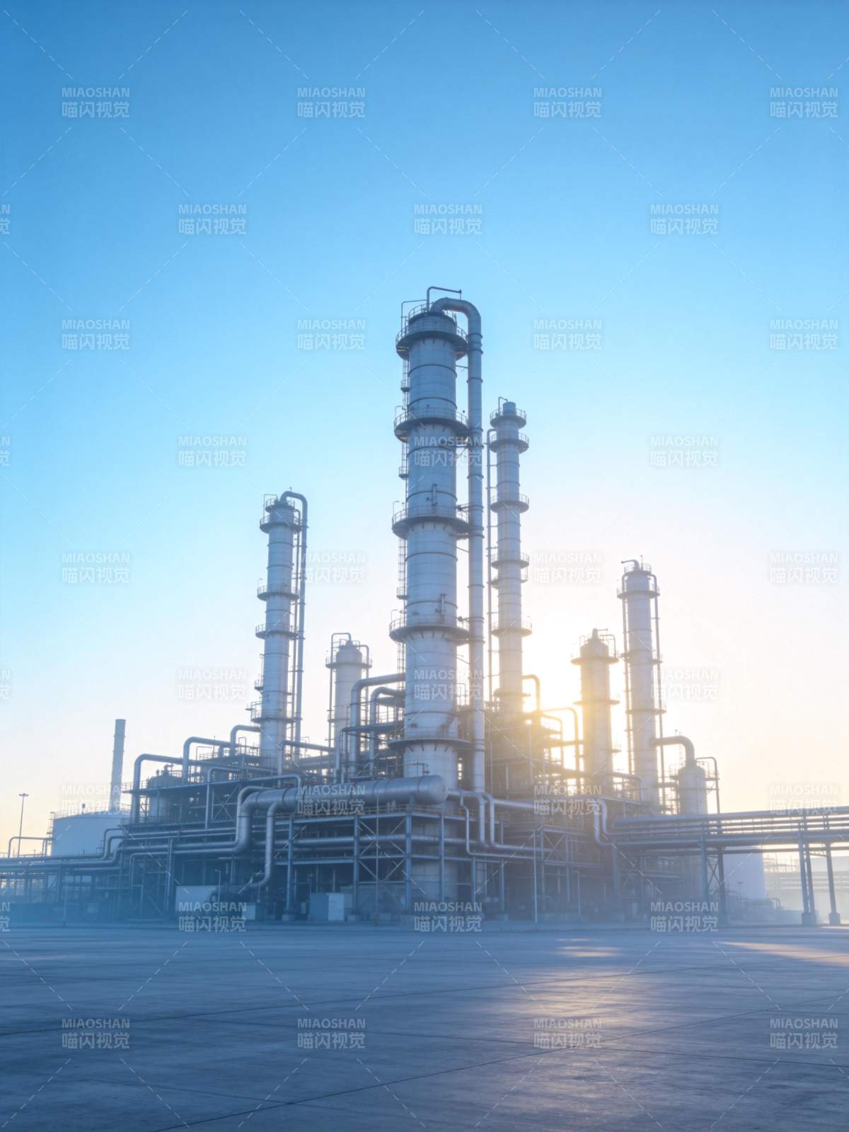 工业塔群晨光中图片