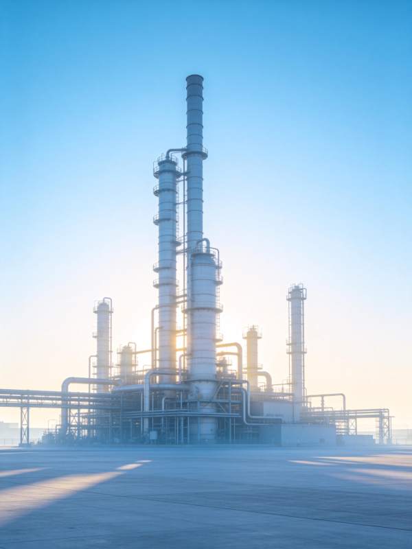 大型工业炼化装置在晨光中矗立运行图片